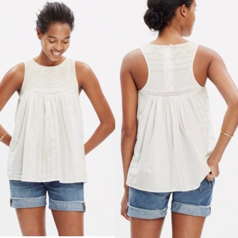 Madewell Embroidered Swing Tank in White